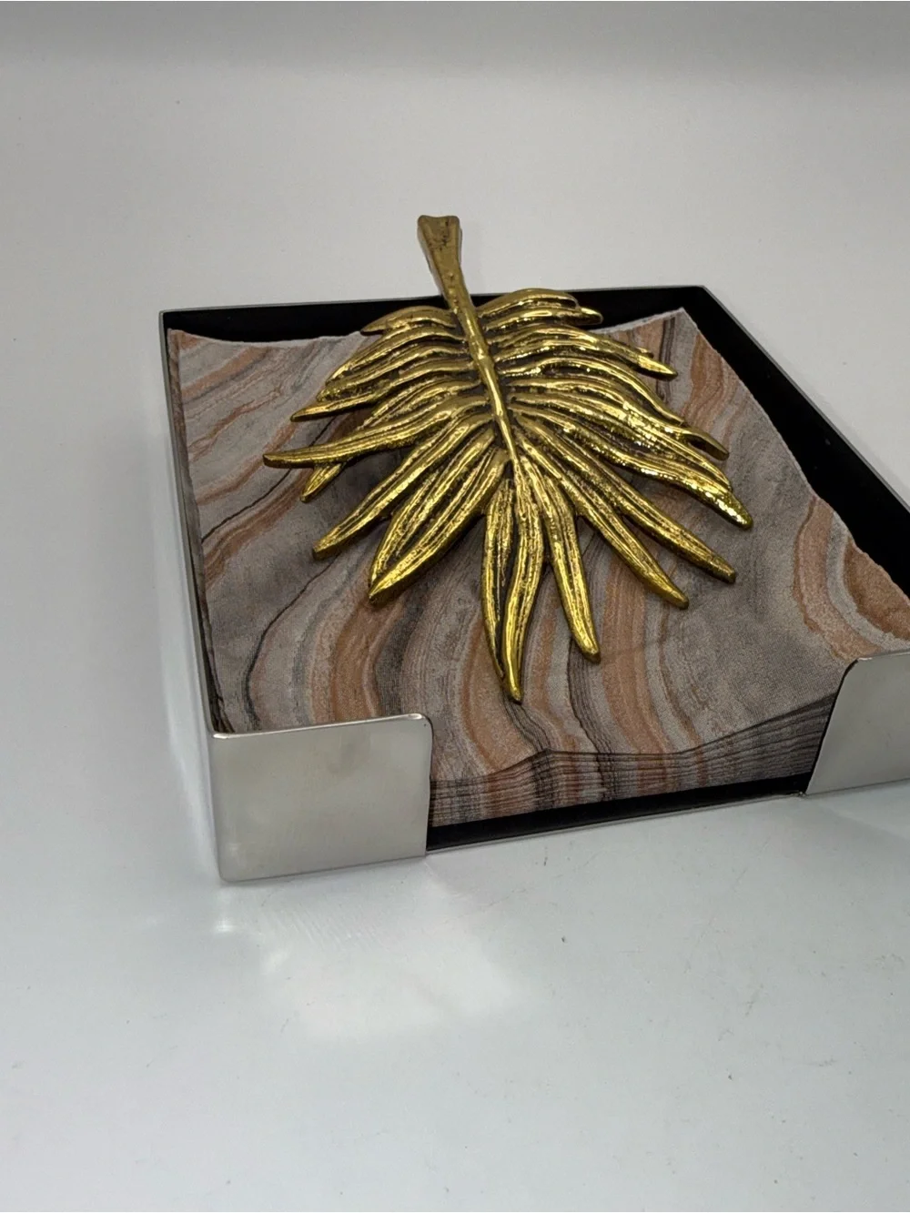 Michael Aram Palm Napkin Holder Antique Gold Designer Table Decor